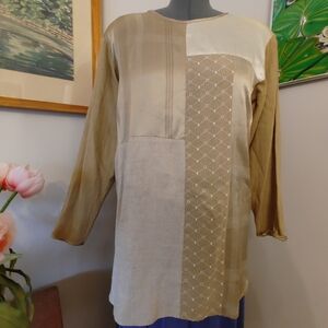 Neil David Beige Patchwork Lagenlook Tunic Top XL US (341)